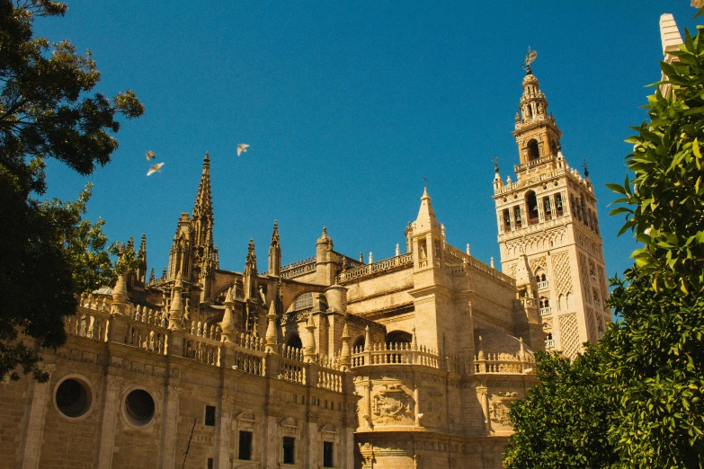 the front view of an ornate building with an upward tower