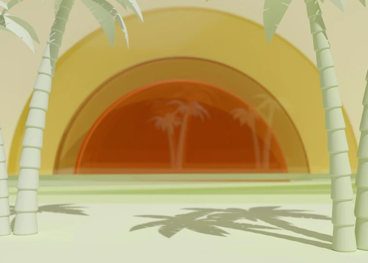 a digital painting of palm trees on the side of an ocean