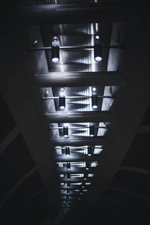 the underside of a ceiling that is lit up