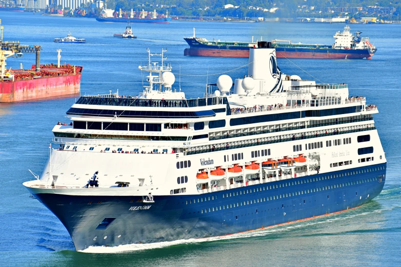 a large cruise ship is in the middle of a body of water