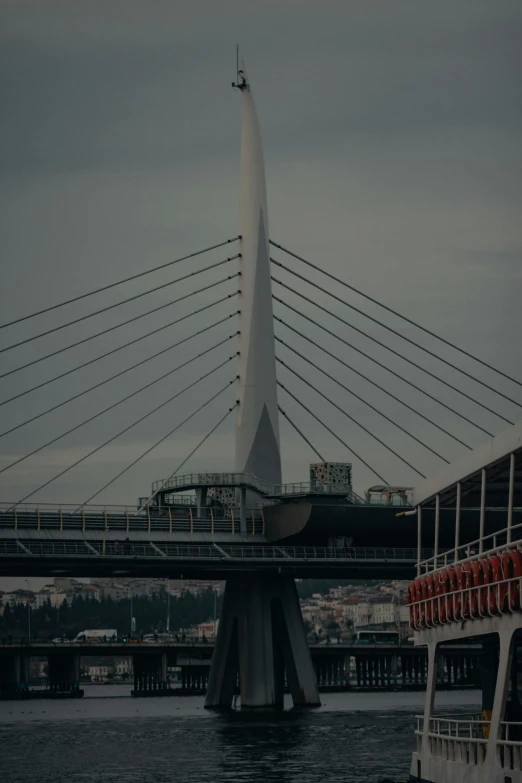 a very tall bridge spanning the width of water