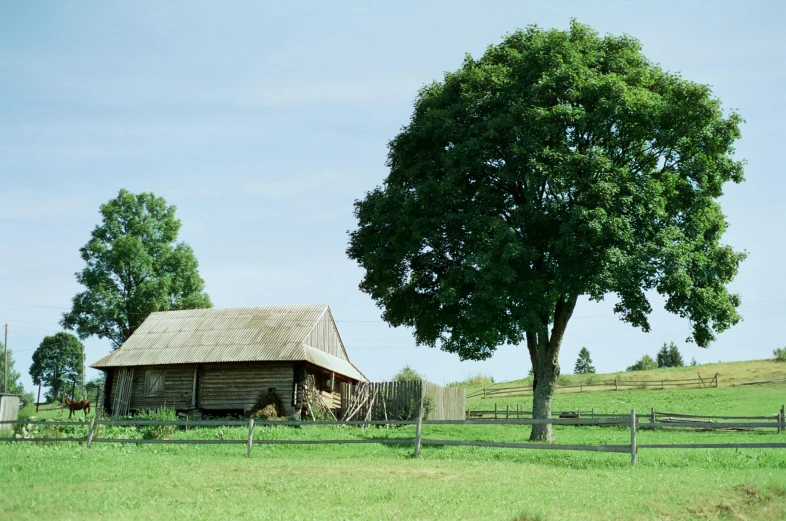 a barn on the side of a rural road