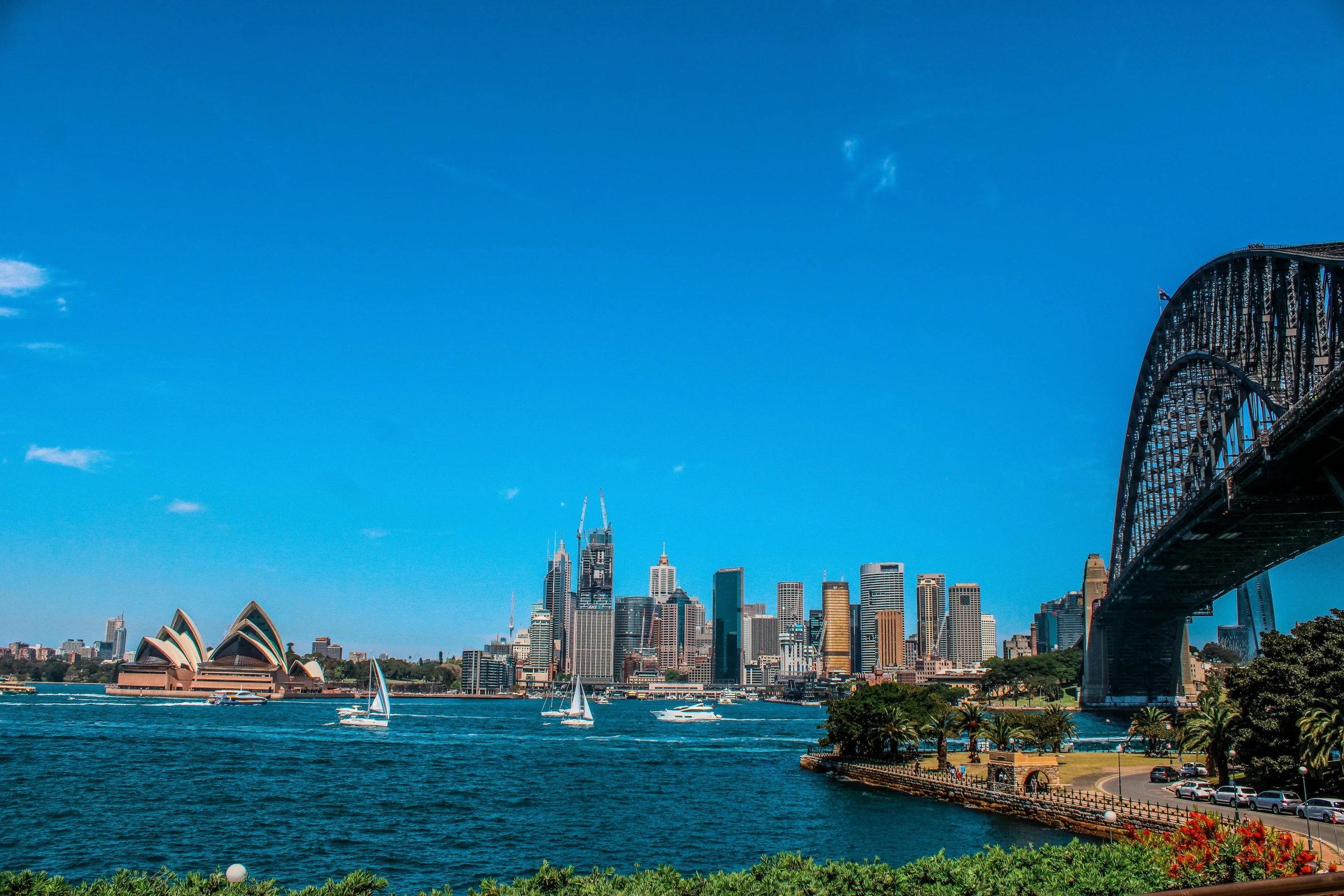 view of the sydney opera house with the city skyline