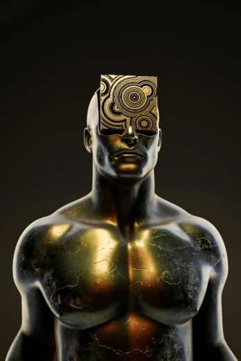 a metallic man with  is wearing gold
