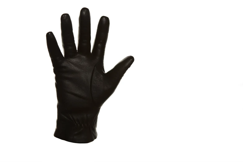 hand with black glove on a white background