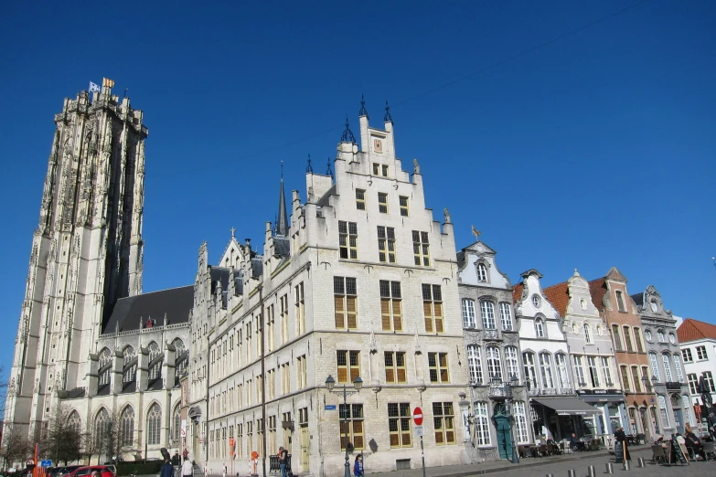 many large buildings with windows on top of them