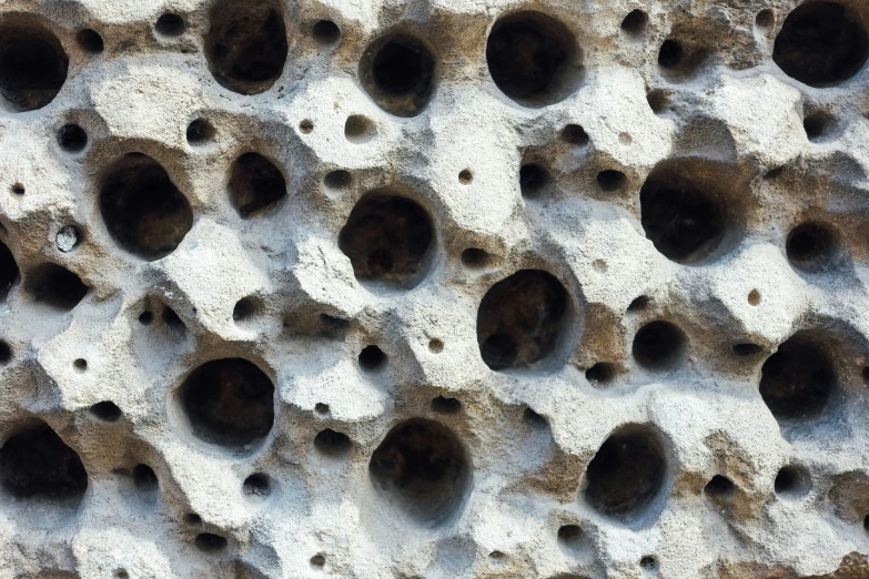 a bunch of small holes embedded into a rock