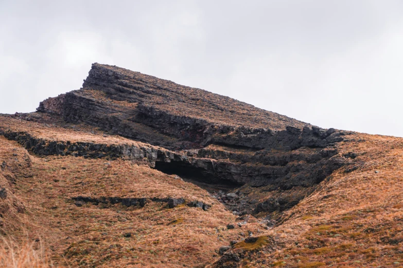 a large hill with sp vegetation on top