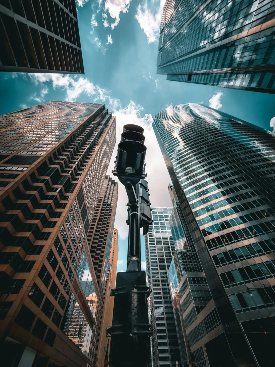 an overhead view of high rise buildings in the city