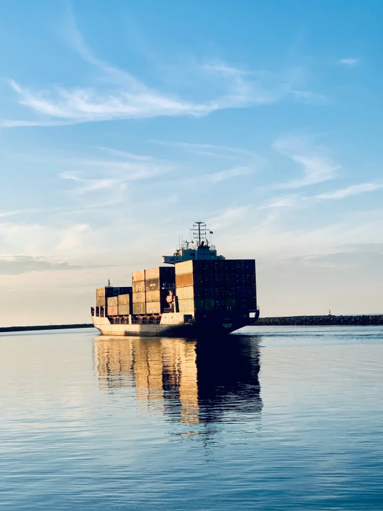 a large container ship that is in the water