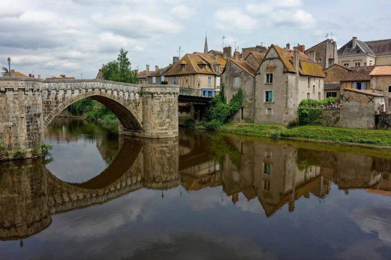 a river that is next to a bridge