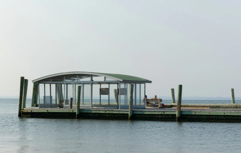 a small pier is set up on the water