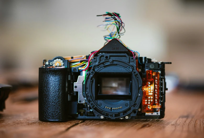 camera body with wire coming out of it