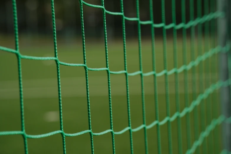 a green fence with a tennis ball inside