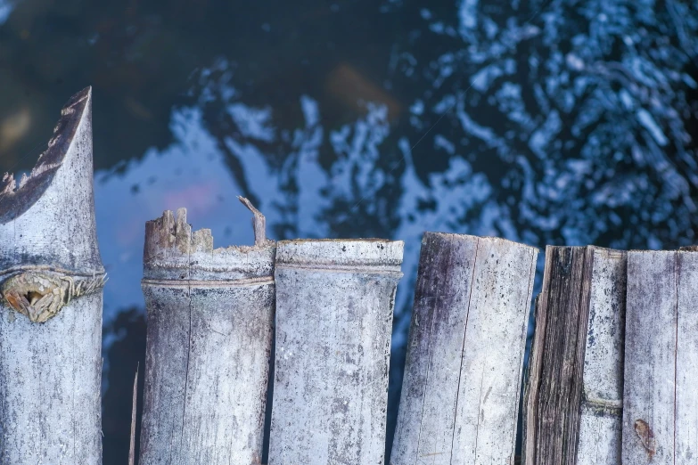 a row of wood posts that are connected to each other