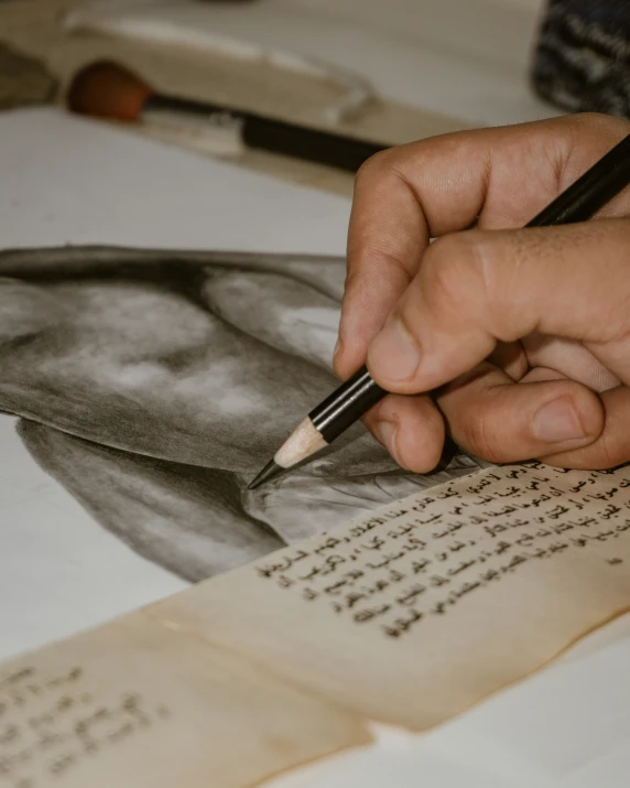 a person drawing a portrait on a sheet of paper