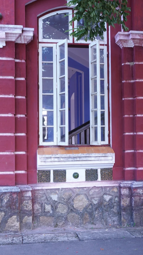 a window with the door and window trim