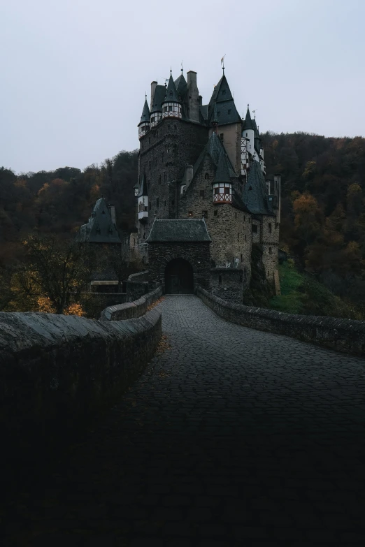 a stone building with lots of windows and turrets on top of it