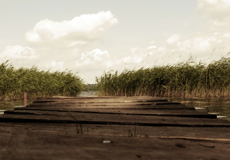 a wooden platform that is in the water