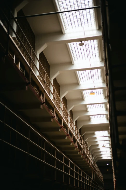 some rows of shelves with some lights in them