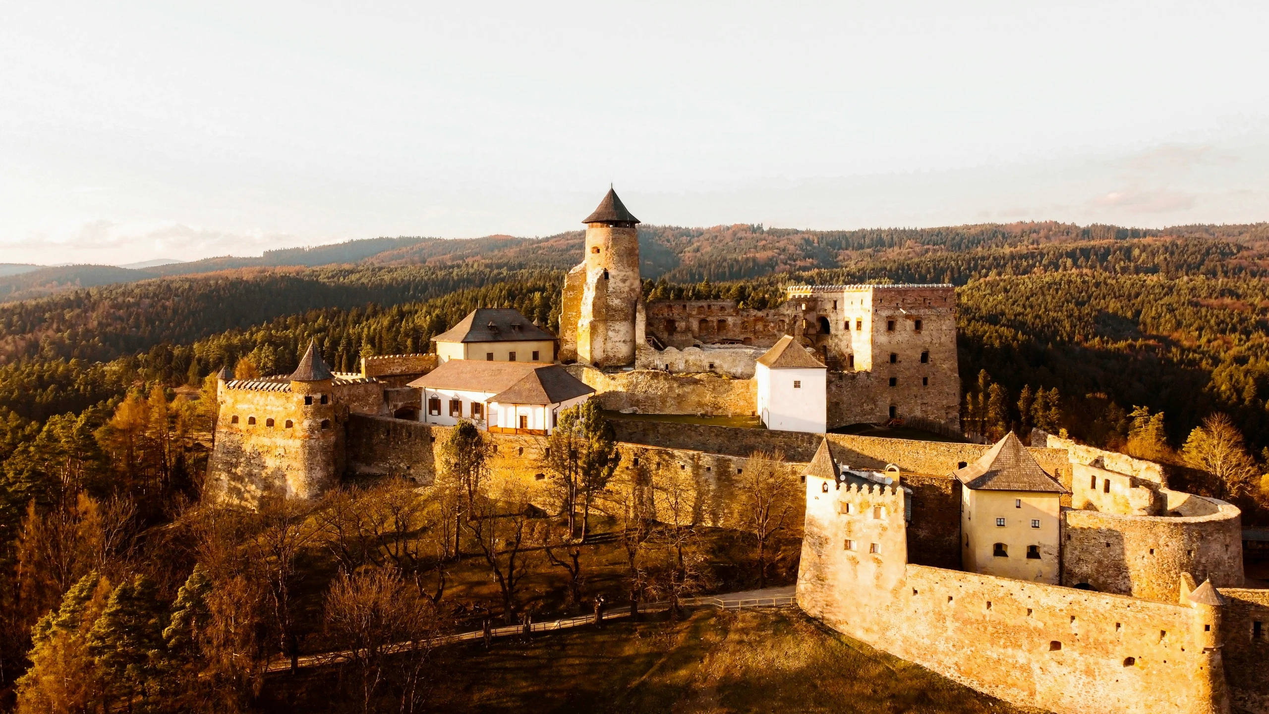 an aerial view of a large medieval castle