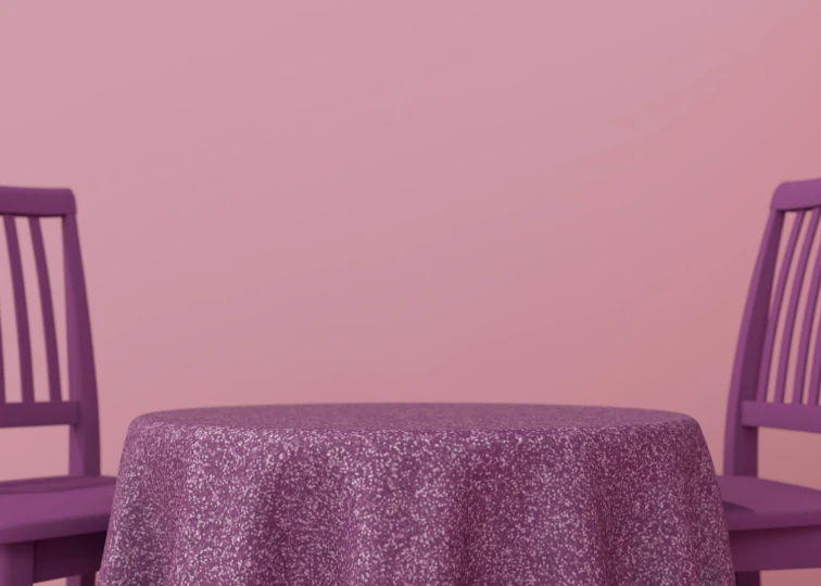 a purple table and chairs with a plain pink background