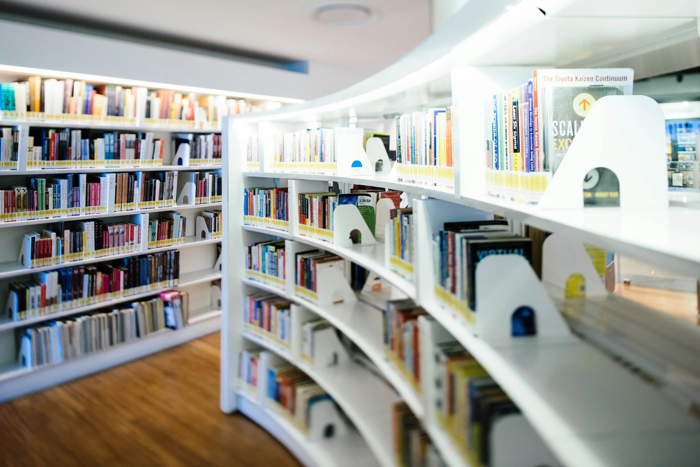 an inside look at a large book shelf filled with lots of books