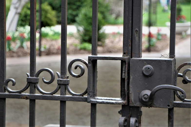 a black metal gate with ornate scrolls and scrolls