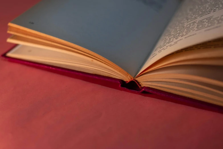 an open book with a red cover