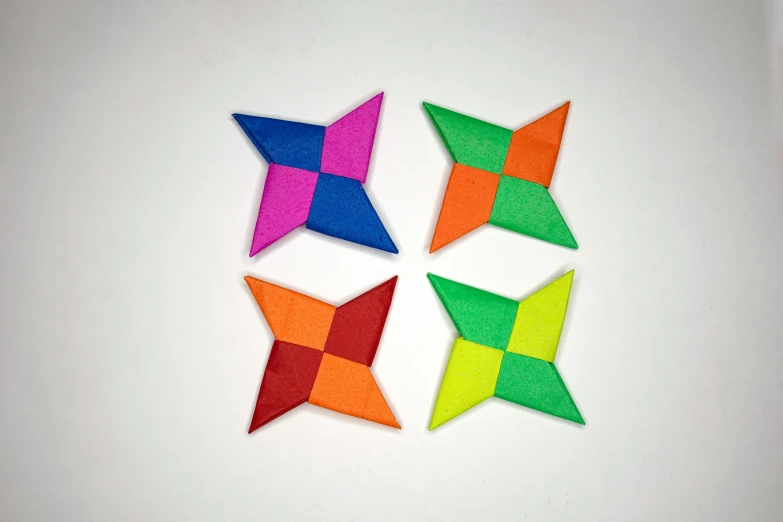 colorful paper pieces of different sizes and colors