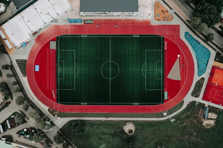 an aerial view of the ground and stadium