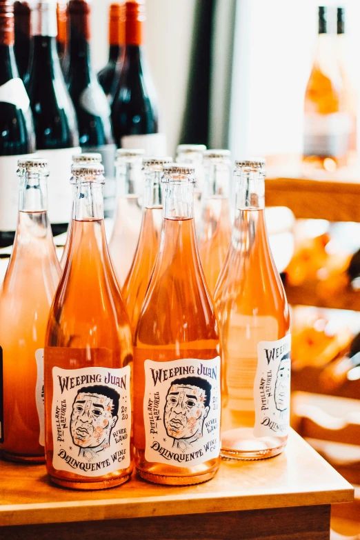 a display of bottles of different kinds of drinks