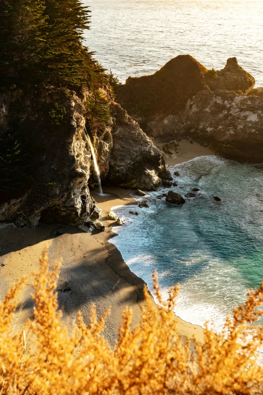 a view of the shoreline with rocks and trees