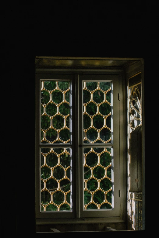 view from an opening in an old fashioned stained glass window