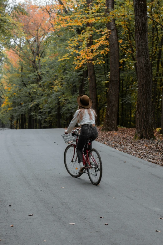 a person on a bicycle rides down a path