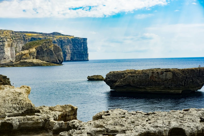 a big lake with some rocks in it