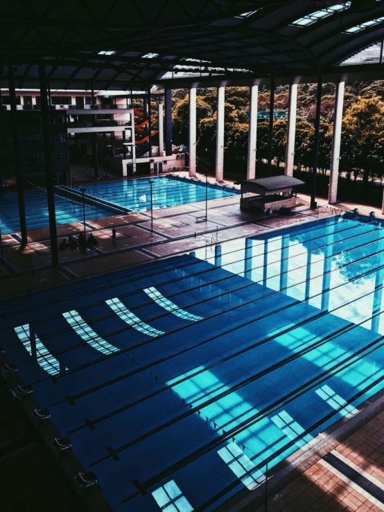 an empty swimming pool is shown in this po