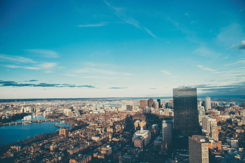 city buildings are pictured from an aerial view