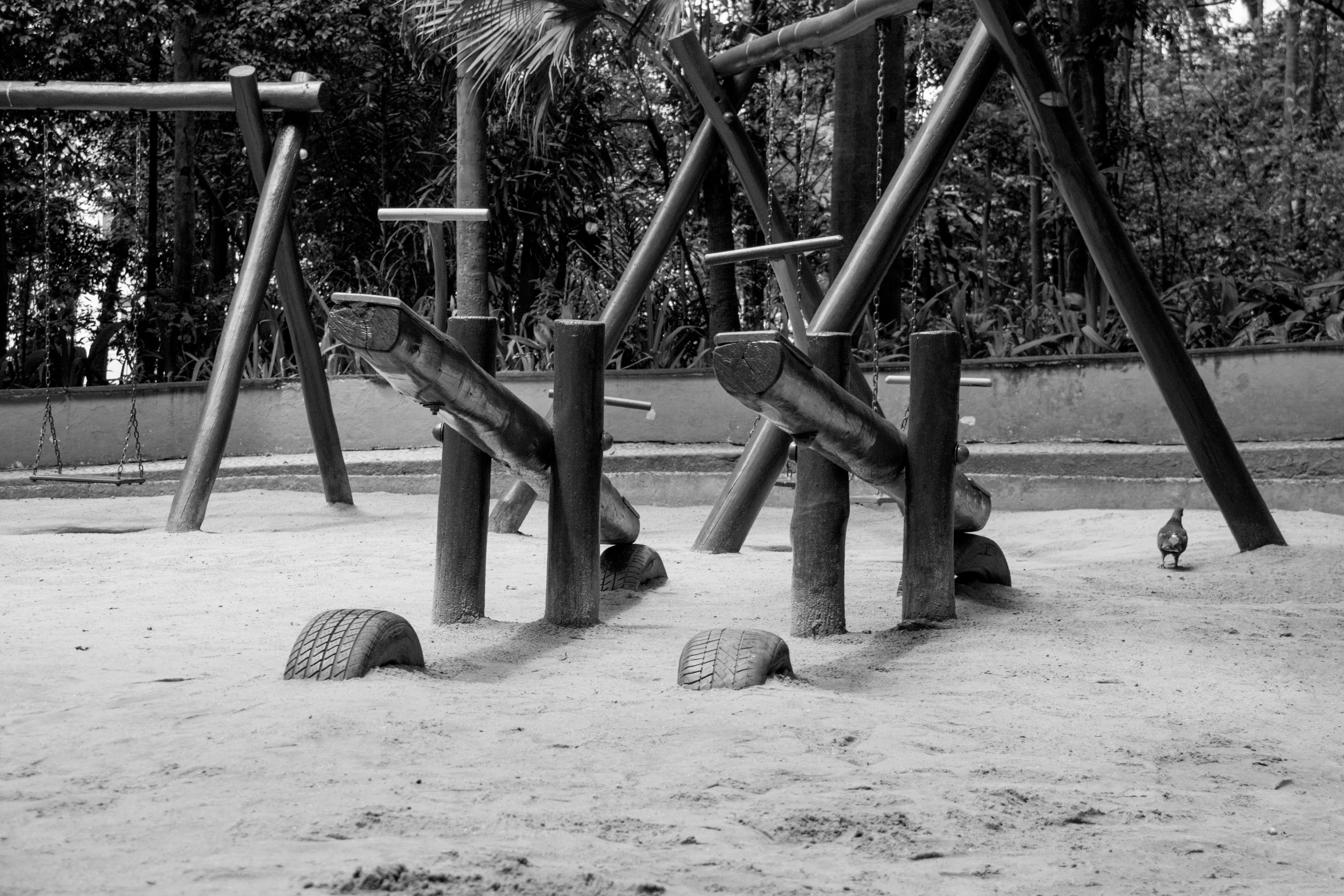 children's playground equipment in a sand yard