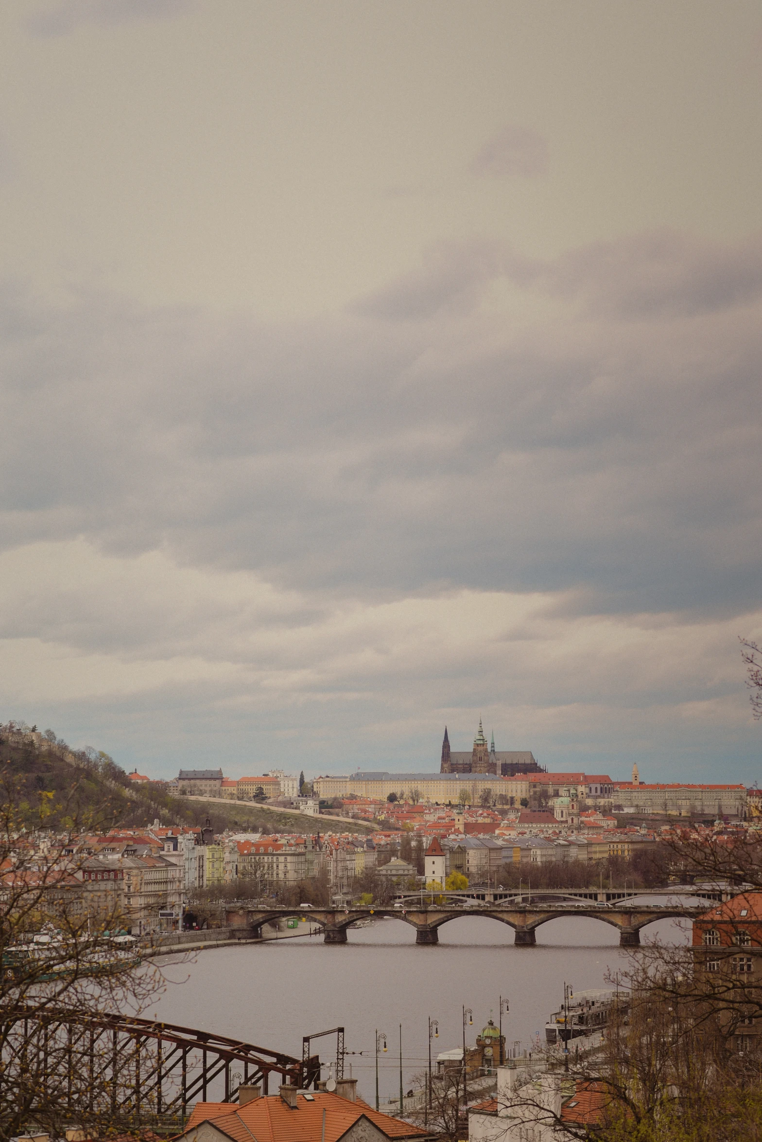 a city with a river in front of it