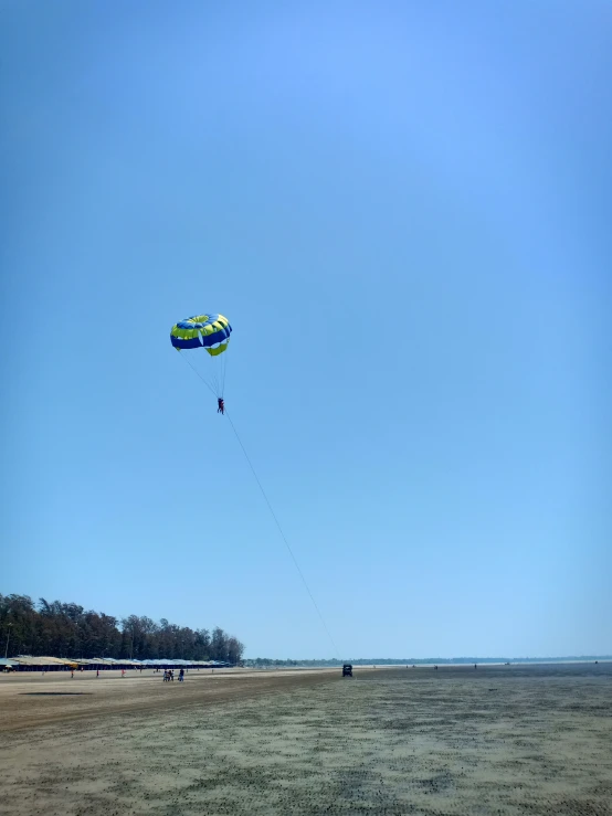 there is a person standing on the grass flying a kite