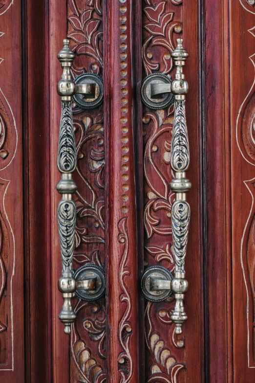 decorative silver door s with carvings and handles