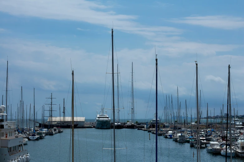 many masts are connected together by a rope