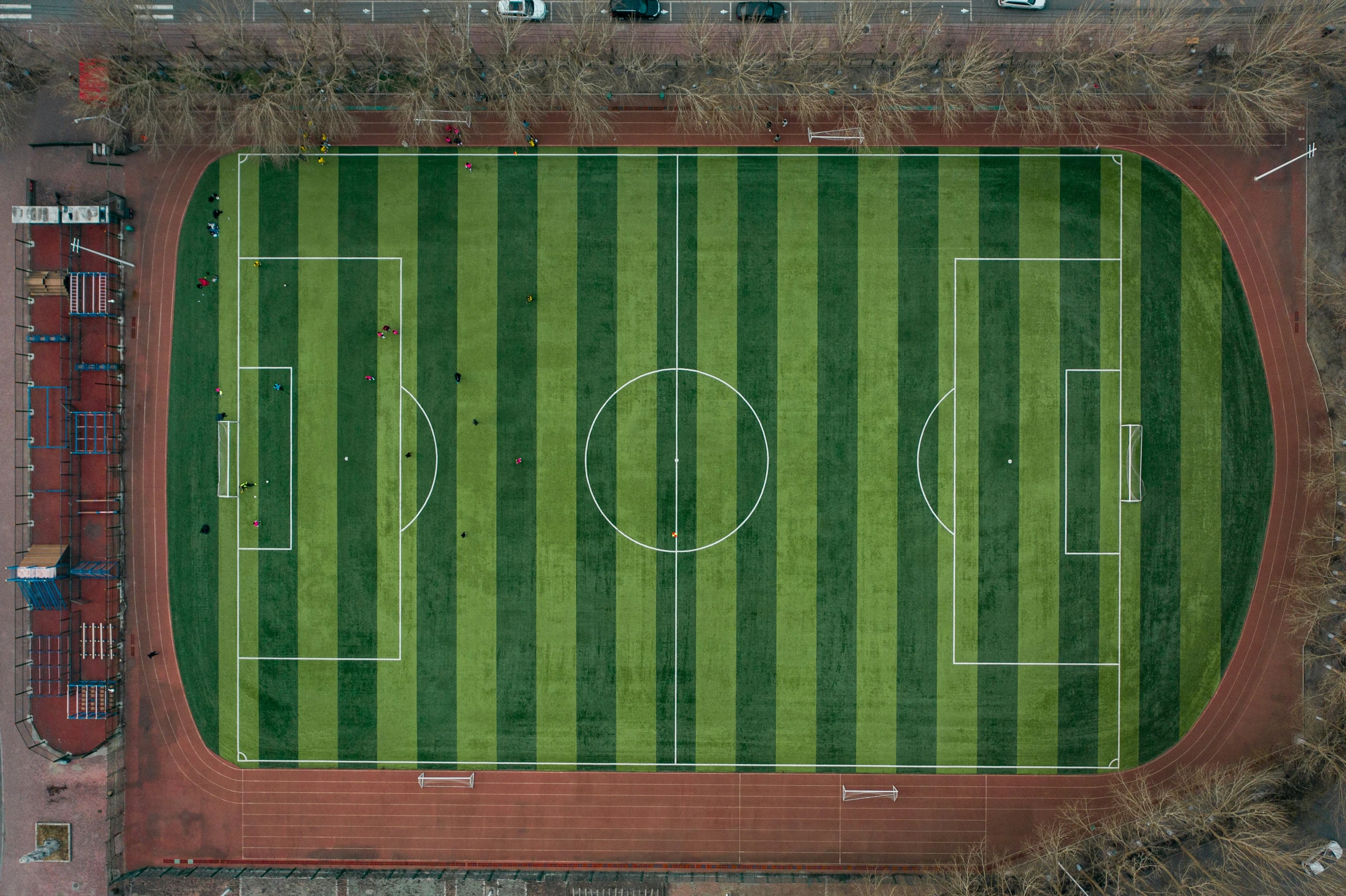 an aerial view of a soccer field that looks like the stadium from above