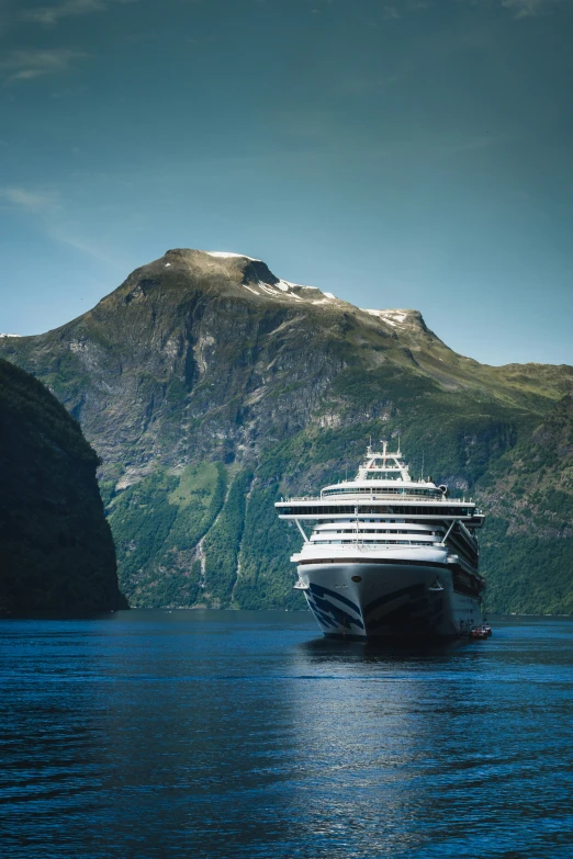 a cruise ship in a blue body of water