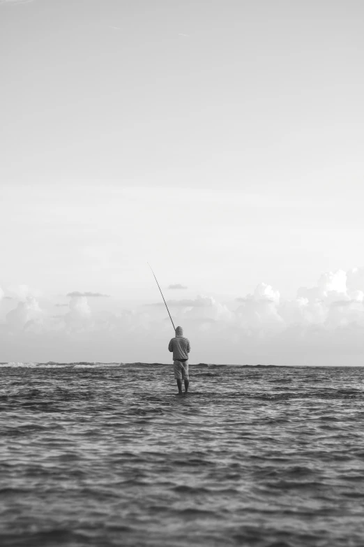 a man is out in the ocean fishing