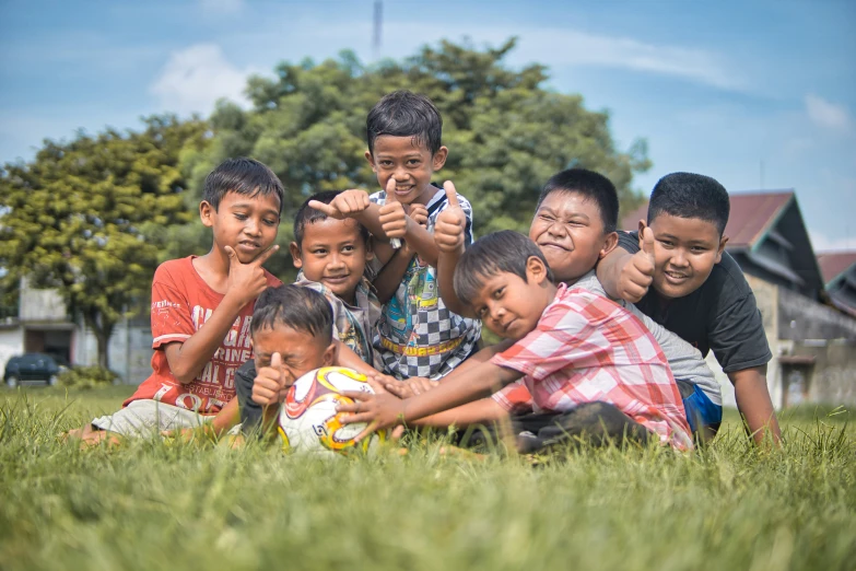 there are many children playing with a soccer ball