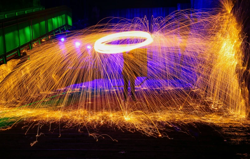 the light painting shows the movement of water on a street