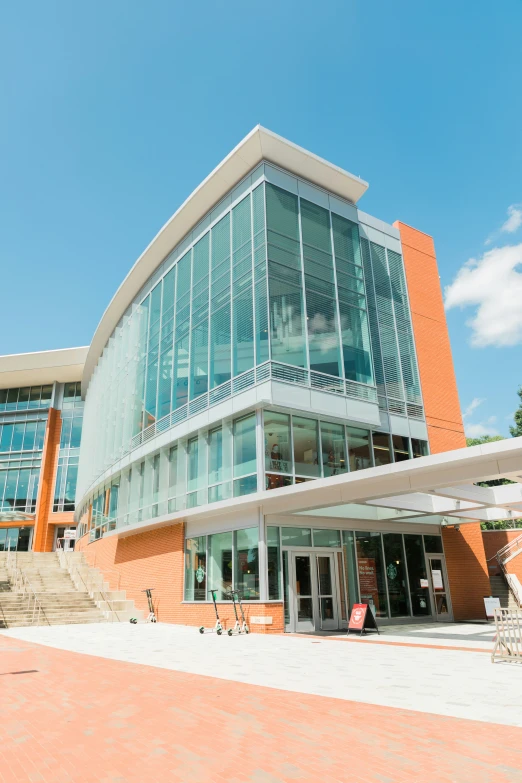 a large building that has a large staircase in front