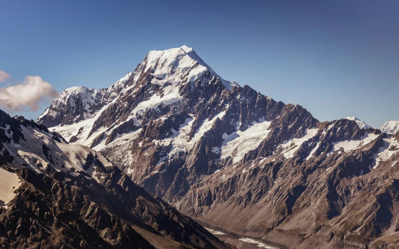 the snowy mountain top on a clear day